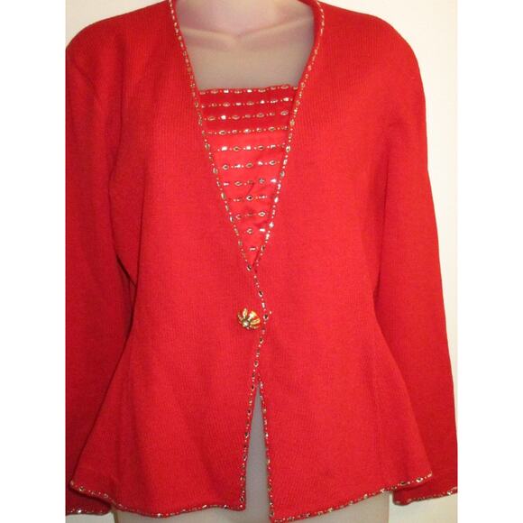 Vintage Marie Gray 6 Best International Sweater Top True Red Rhinestone Crystal - Picture 1 of 8